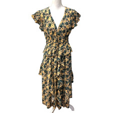 Ulla Johnson Avia Dress Womens 10 Silk Begonia Floral Flutter Sleeve Ruffle Boho