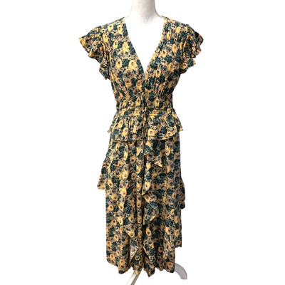 Ulla Johnson Avia Dress Womens 10 Silk Begonia Floral Flutter Sleeve Ruffle Boho