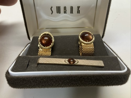 Vintage Swank Cuff Link And Tie Clip Set In Original Box - Picture 2 of 12
