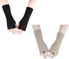 Arm Warmers Women Winter Long Fingerless Gloves Knitted Wrist Warmers with Thumb