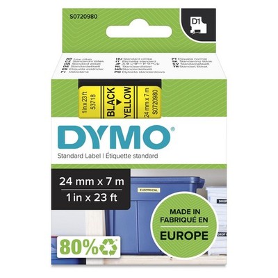 DYMO S0720980 53718 D1 Standard 24mm x 7m Black on yellow, ~E~