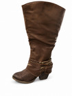 POP Women's Brown Tall Riding Boots Size 7 Faux Leather Buckle Accent Side Zip — photo 2
