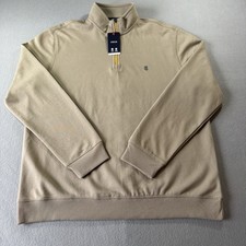 IZOD Camel Heather 1/4 Zip Pullover Sweater Cotton Blend Large NWT
