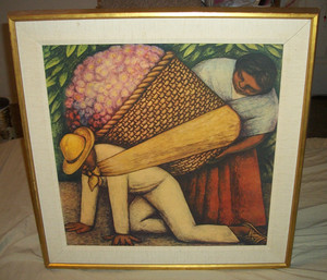 VINTAGE DIEGO RIVERA 1935 THE FLOWER CARRIER PRINT FRAMED OLD FARMERS ESTATE BUY