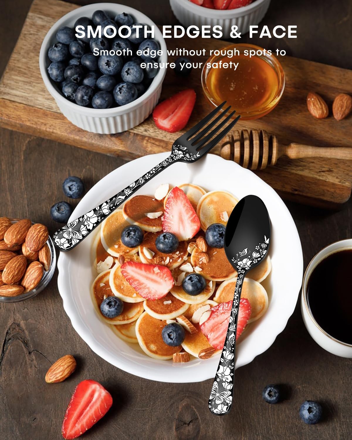 48-Piece Black Silverware Set with Steak Knives Stainless Steel Cutlery Flatware