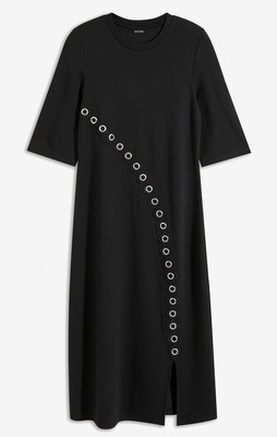 Neu Figurbetontes Kleid mit Nieten Gr. 44/46 Schwarz Freizeitkleid Midi-Dress
