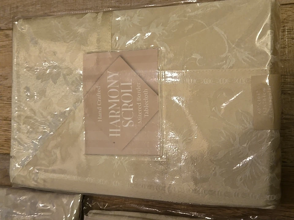 Harmony Scroll Birch NEW Tablecloth (60"x10") + (8) Cloth Napkins - Image 2 of 4