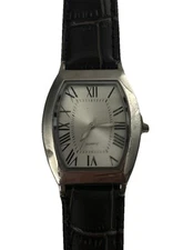 Unbranded Women’s 9.5” Silvertone Rectangular Watch Brown Leather Band New Btry 