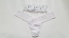 Hanky Panky I Do Low Rise Thong and Garter Set, White, One Size