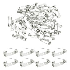 50 Pcs Brooch Pin Back, 15mm 0.59" Bar Pins Backs Safety Clasp, Silver