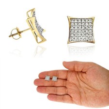 0.30CTW Natural Diamond 10K Yellow Gold Kite Square Stud Earrings 12mm
