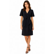 Donna Morgan Womens Wrap Look Short Sleeve V-Neck Black Knee Length Dress sz 2