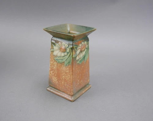 Roseville dahlrose 6" square vase #419-6 arts and crafts era see more !