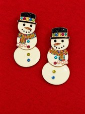Jeweled Snowman Statement Earrings Gold Tone Holiday Christmas Earrings 2 3/4