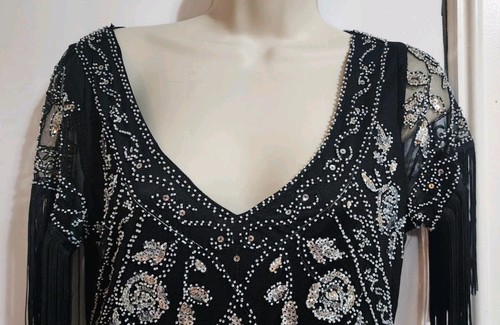 Babeyond Black Sequin Flapper Dress Fringe Beaded Bodycon Cocktail Party Size Sm - Picture 2 of 8