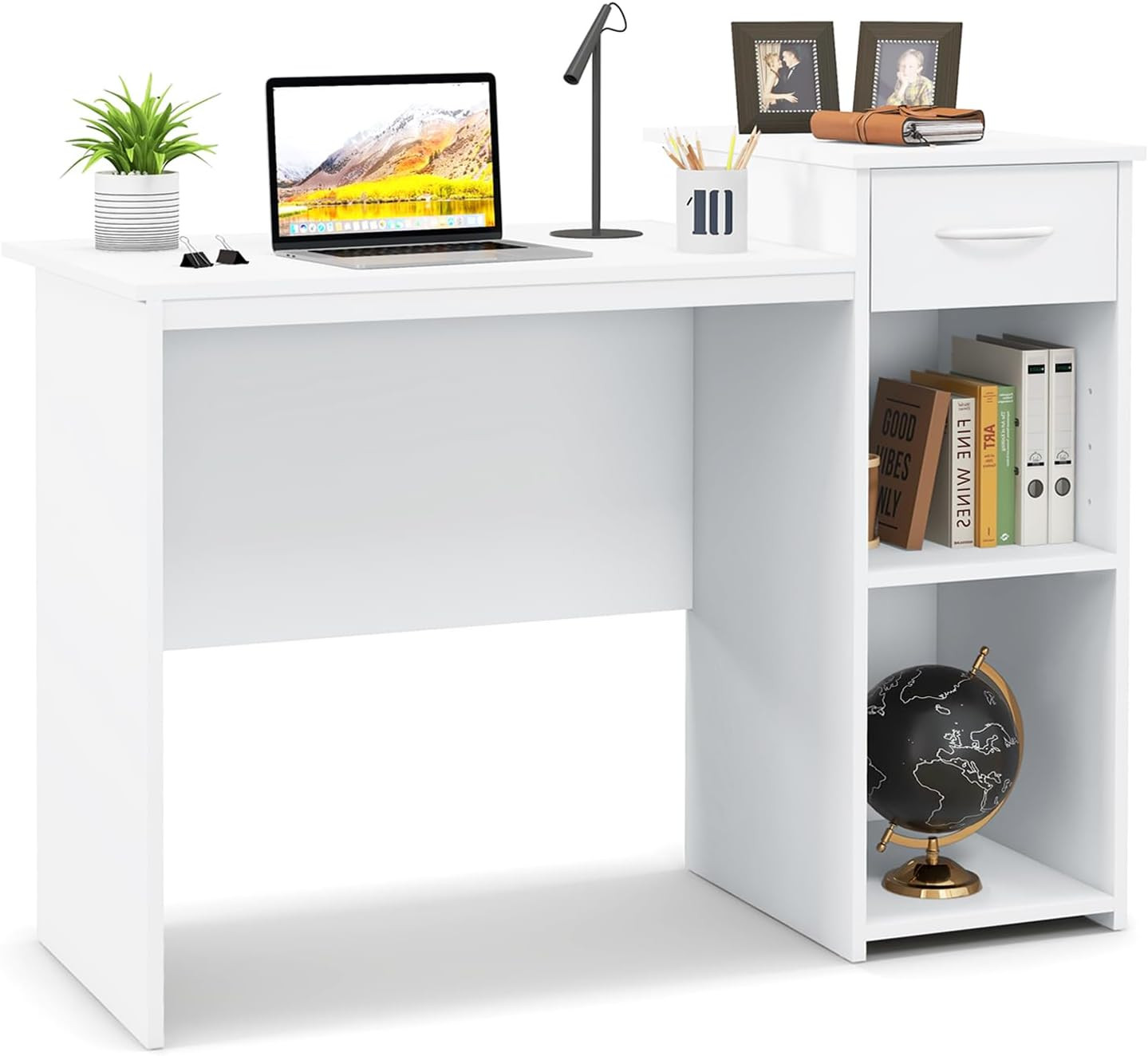 Computer Desk with Storage, Modern PC Laptop Table with Printer Shelf, Drawer, C