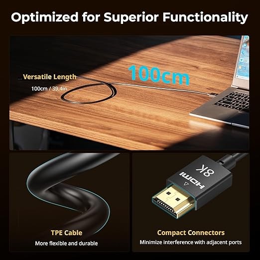 SmalLRig 8K 2.1 Cable 100cm / 3.3Ft (A to A), Super Flexible Slim Cord/Cable
