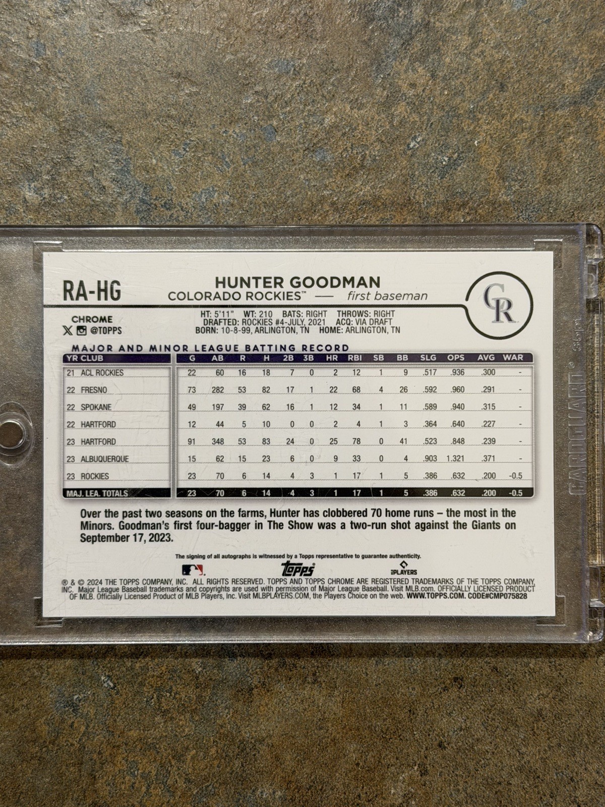 2024 Topps Chrome Hunter Goodman Gold Auto /50 view 2