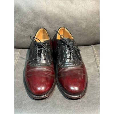 Johnston & Murphy Limited Mens 7 D/B Saddle Shoes Burgundy Black Leather Brogue