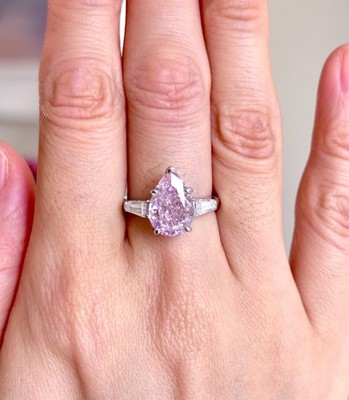 Rosa Edelstein Zirkon Sterlingsilber Verlobungsring - Birnenschliff, Größe L