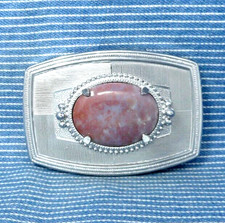 Cowboy Western Belt Buckle Speckled Pink Stone Cowgirl Vintage 70s 80s  .GTA059