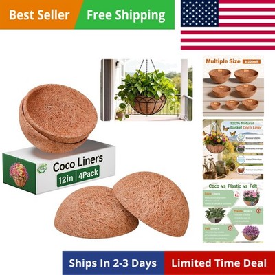 4 Pack 12 Inch Coco Liners Natural Coconut Liners for Planters Round Coco Coi...