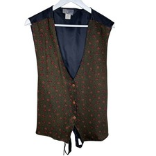 Vintage 90s Green Paisley Print Button-Front Vest Waistcoat, Size 22/24