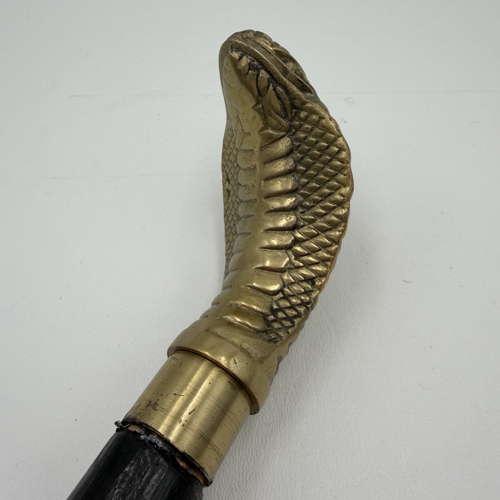 Solid Brass King Cobra Head Handle Snake Wooden W… - image 2