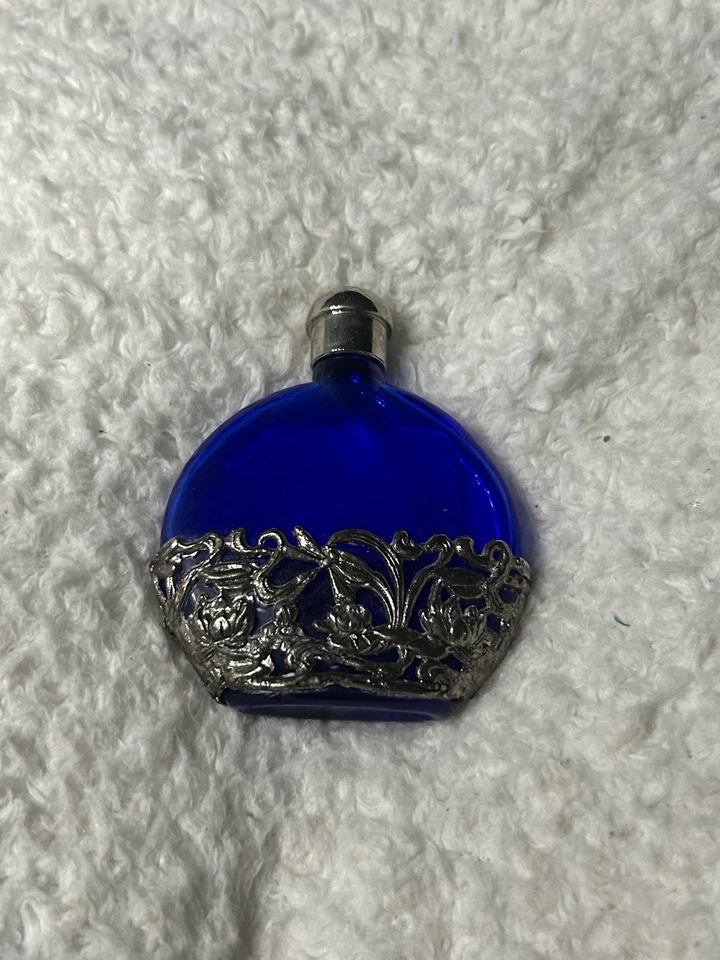 Antique Art Nouveau Metal And Colored Glass Perfume Scent Bottle With Metal Cap  - Image 2 of 2