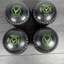Thomas Taylor Lignoid Size 2 Lawn Bowls Black Green BB10 Set Of 4