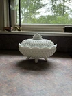 Vintage Fenton Milk Glass Oval Footed Candy Dish with Lid