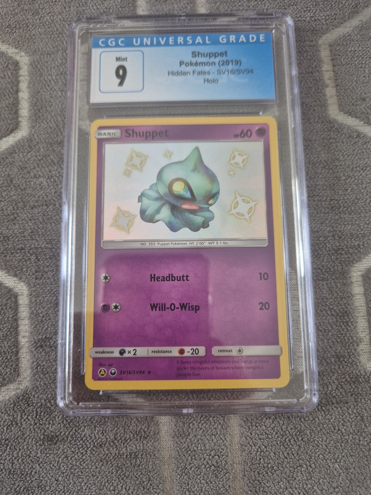 CGC 9 2019 Shuppet SV16 Hidden Fates Pokemon Card Mint Rare Baby Shiny 