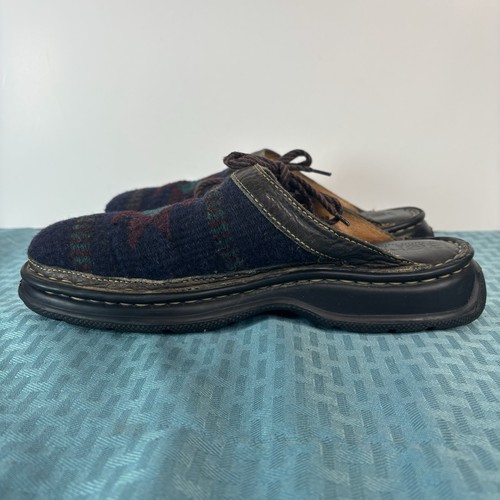 Zueco de lana de cuero tejido Born Mules Southwest Boho zapatos sin cordones para mujer talla 8 - Imagen 6 de 14