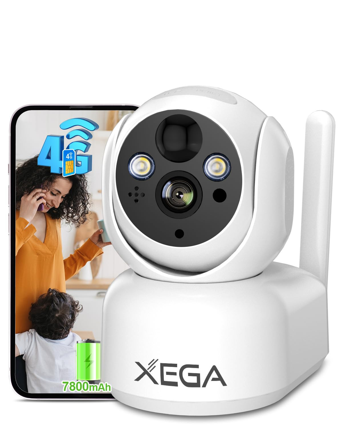 Xega 2K Telecamera 4G Interna con SIM | Batteria 7800mAh e Audio 2-Vie