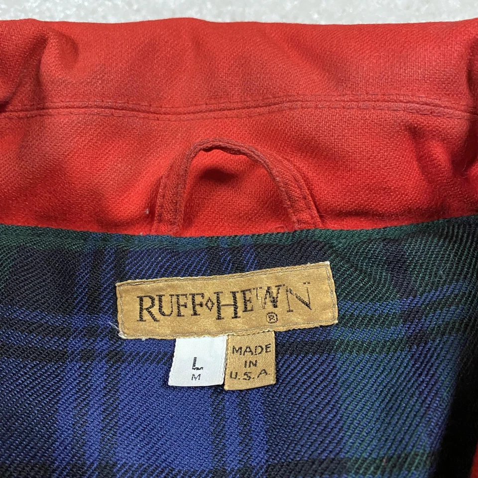 VTG Ruff Hewn Wool Jacket Mens L Red Made USA Plaid Lined Field 90s Menswear - Image 2 of 4