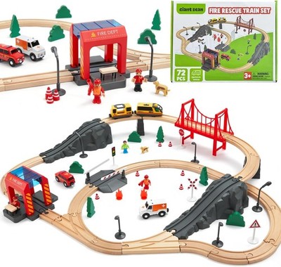 72Pc Wooden Train Tracks Lot Railway Pieces Set Play for Thomas the Train Brio