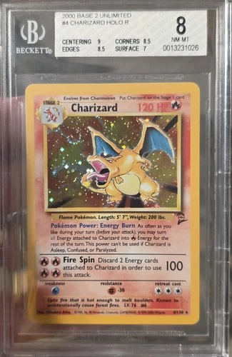 Pokemon Base Set 2 Charizard Holo Card 4/130 BGS 8 SWIRL Sub Grades