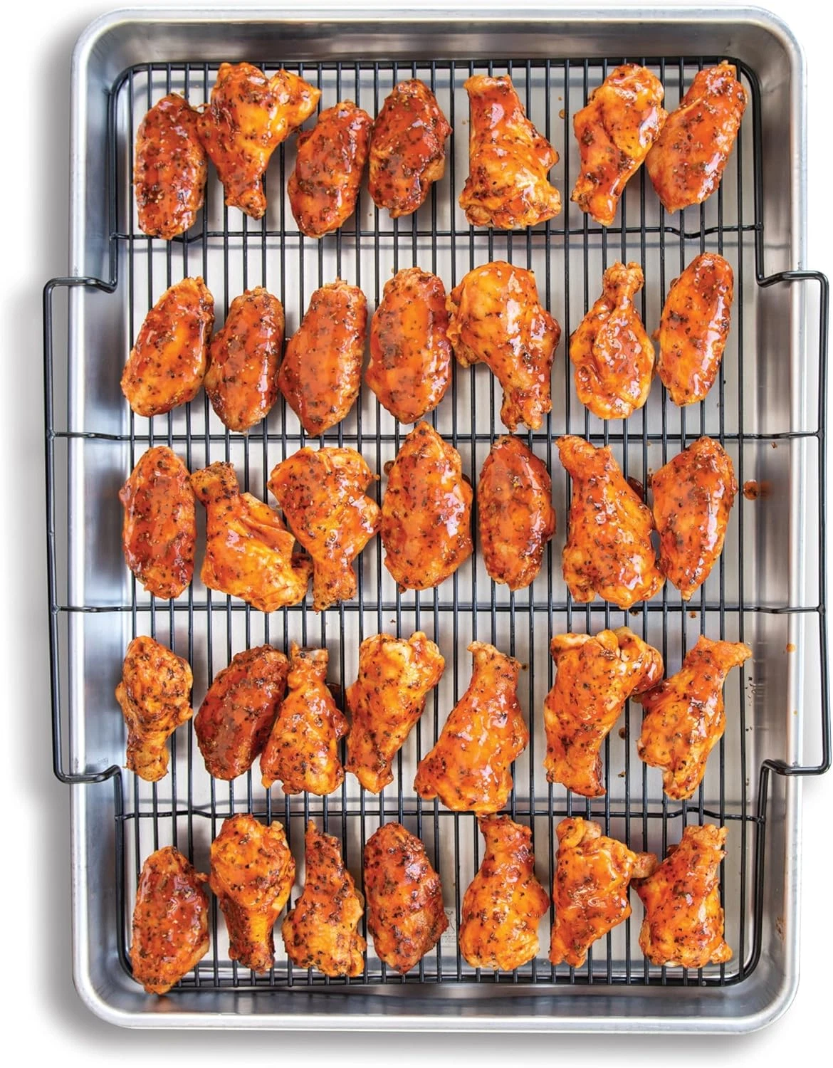 Extra Large Oven Crisping Baking Tray, with Rack, Silver