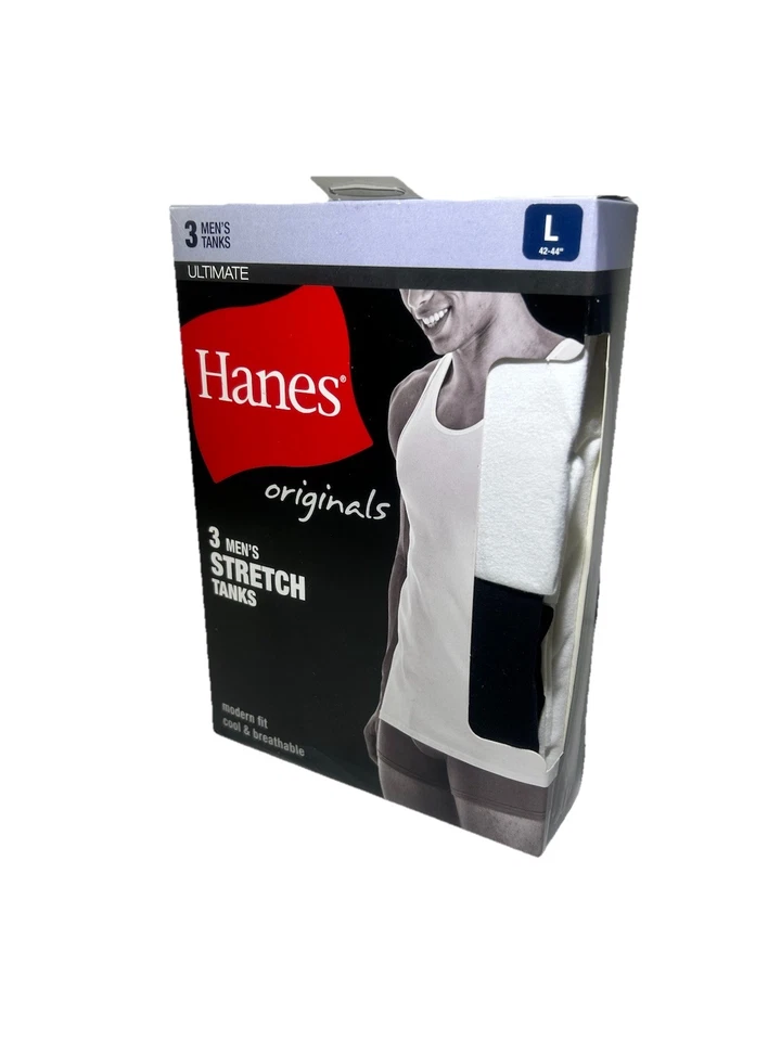 Hanes мужчин 3 упаковки современный крой черно-белый эластичной танки размеры S, M, L, XL 2XL - Изображение 4 из 4