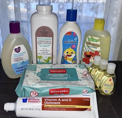  Baby Skin Care Bundle  Ointment, Powder, Wash, Wash & Shampoo, Wipes, NEW