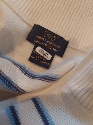 SUÉTER DE ALGODÓN BROOKS BROTHERS SUPIMA XL AZUL RAYAS 1/4 CREMALLERA TEJIDO - Imagen 3 de 4