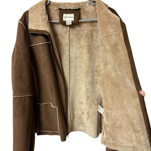 St. John’s Bay braun Vintage Chore Mantel Wildleder gefüttert Reißverschluss Sherpa Jacke Größe Large - Bild 3 von 11