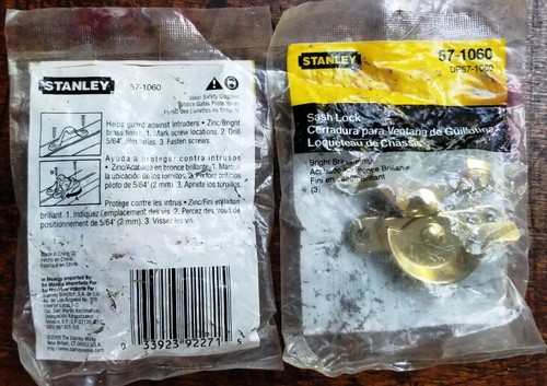 Stanley Brass Plated Window Lock NEVER OPENED, NEW/wear on plastic wrapping only
