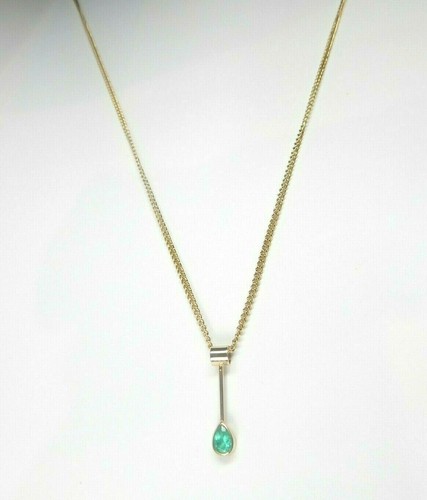 Colombian Emerald Pendant .35 Cts Pear Shape Solitaire 16K Yellow Gold Fine Muzo - Picture 4 of 12