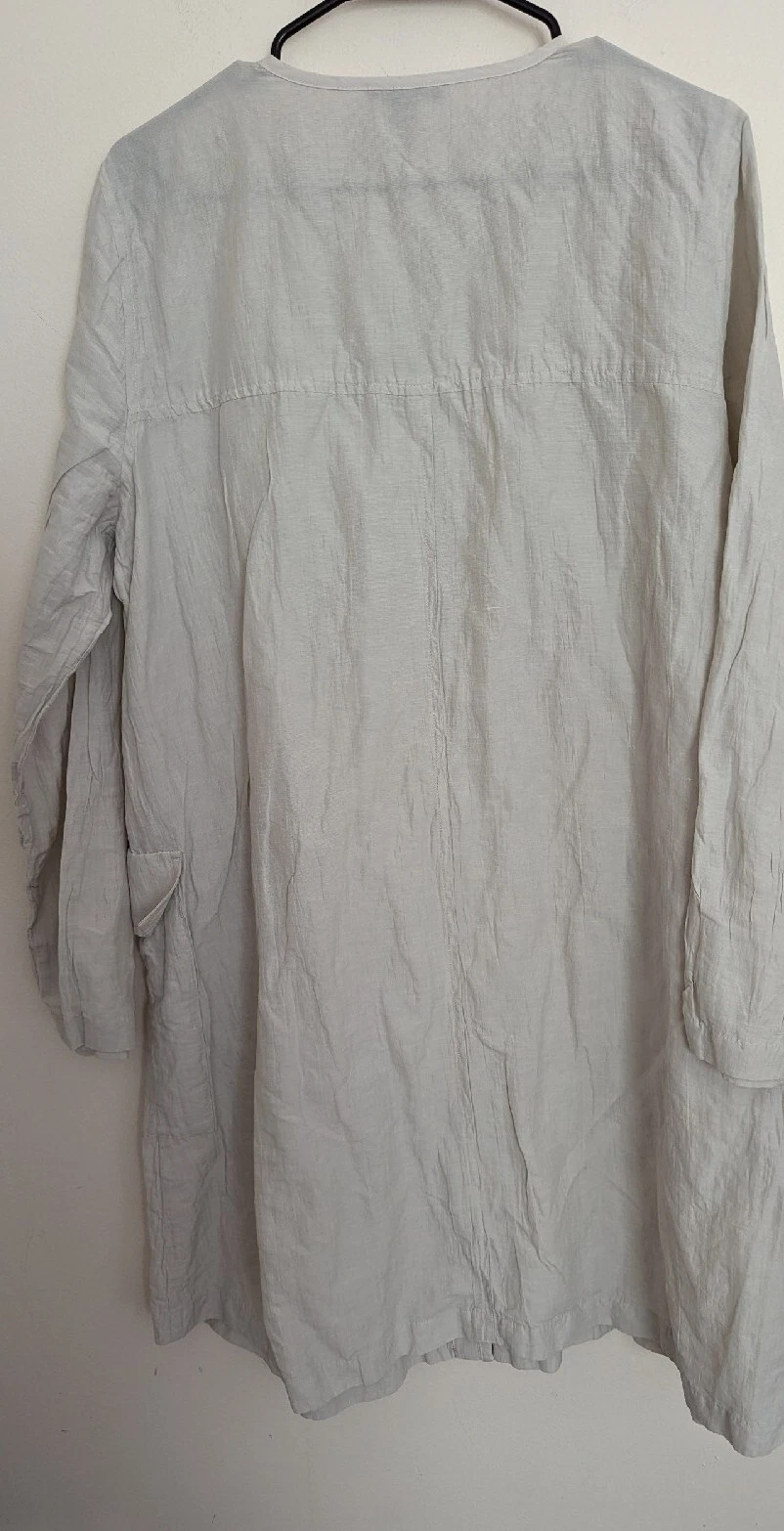 OFF WHITE Eileen Fisher Cappotto Abito Cotone Metallica Off White Snap Front Stropicciato Medium