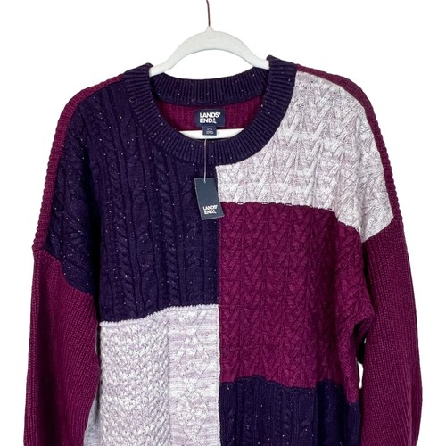 Lands' End NWT Sweater L Purple Wool Blend Cable Knit Pullover Size Large - Picture 3 of 12