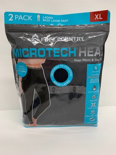 NEW! Free Country Leggings 2 Pack Women’s Sz XL Black MicroTech Heat Breathable - Picture 1 of 10