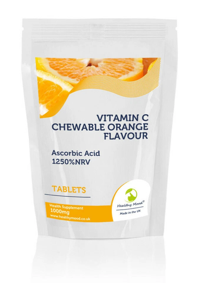 Tabletas masticables de vitamina C sabor naranja 1000 mg paquete de 500 a granel Foto 2 de 3