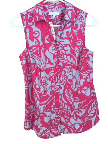 Charter Club rosa Blumen Bluse Sommer ärmellos Top Petite Gr. 4 blau NEU