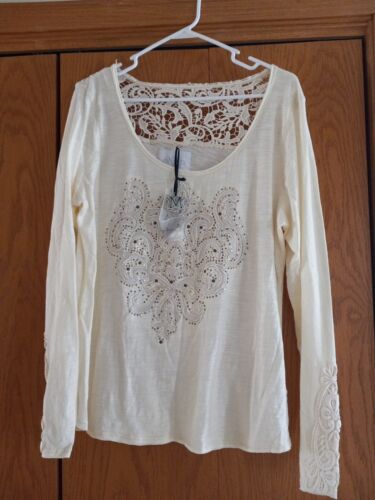 Maurices Long Sleeve Ivory Shirt Womens Size XXL New Studded Crochet